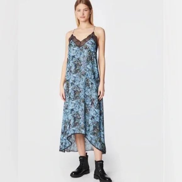 Zadig & Voltaire Small Ristyl gothic print Georgette Slip DressNavy - Pristine - Picture 7 of 7